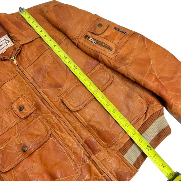 Vintage Casablanca Patchwork Zig Zag Stitch Leather Bomber Jacket